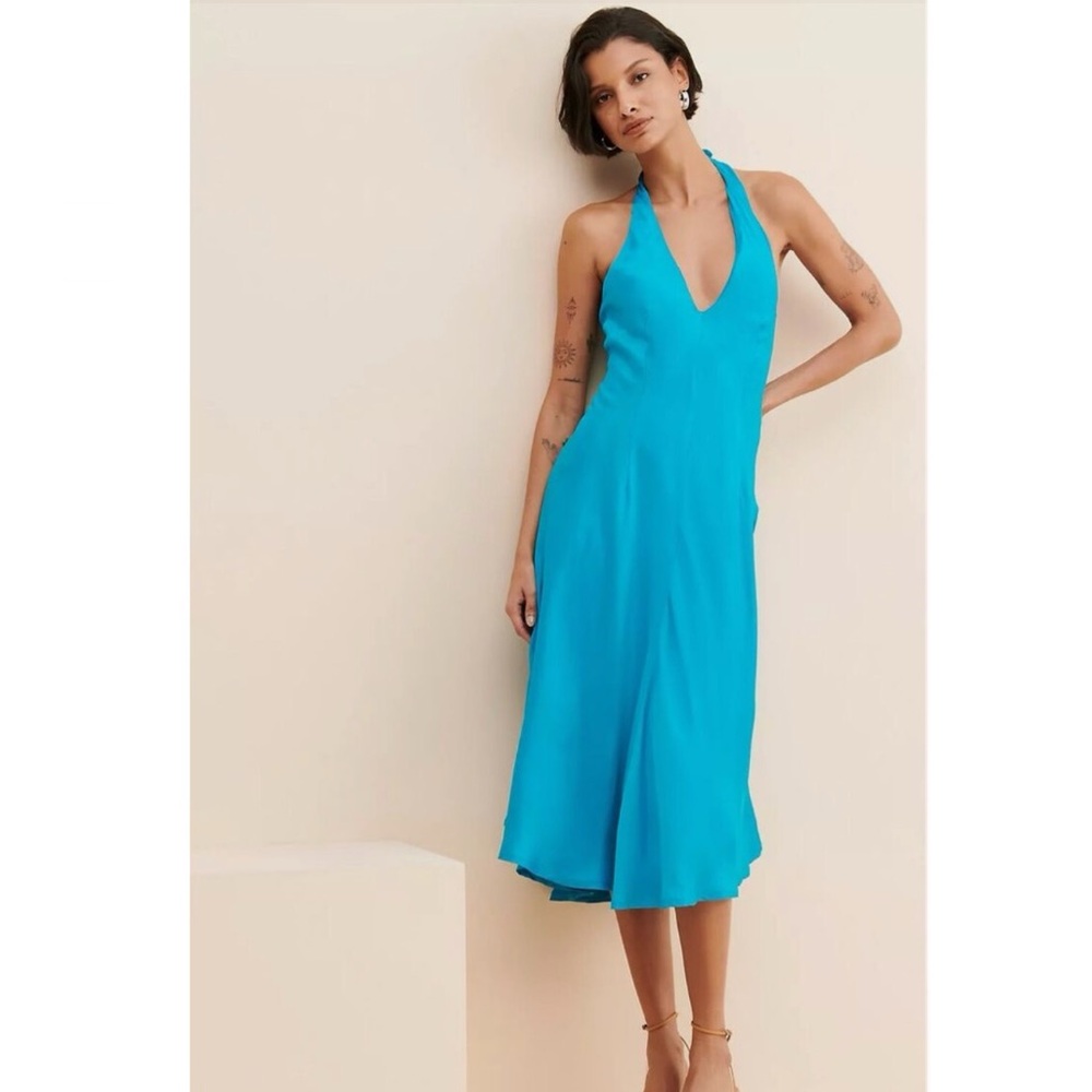 NEW! Anthro Let Me Be Aqua Satin Slip Dress